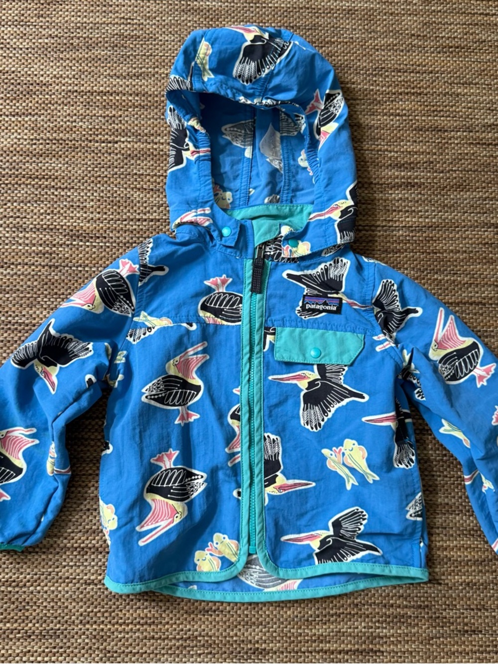 Patagonia Baby Baggies Jacket Full Zip Blue Size 2 Toddler Pelican Bird.